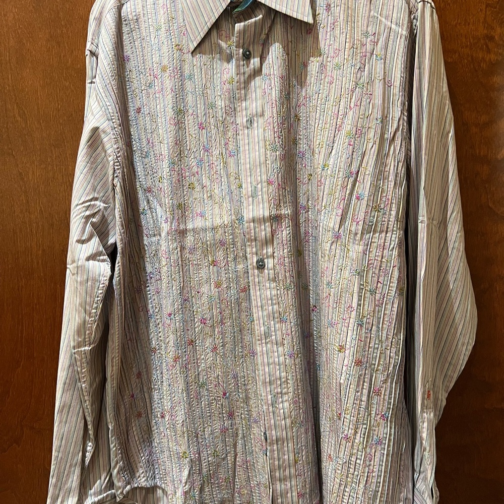 Robert Graham Multicolor Striped Shirt with Floral Details